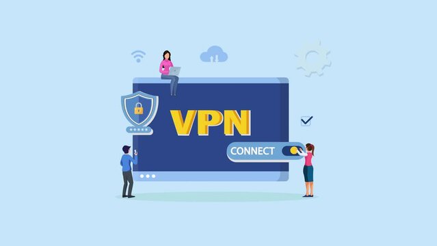 VPN protection. Devices connected to protected vpn server. VPN shield protect internet connection.