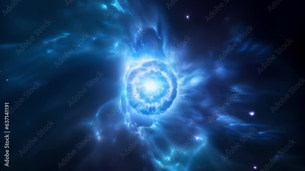 Wall mural the silhouette of a white dwarf appears in the forefront of a pinwheelshaped nebula its core wispy a