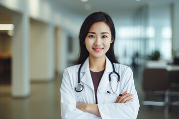 Asian female doctor in a hospital setting