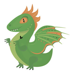 Wooden green dragon, symbol of 2024 year, color illustration