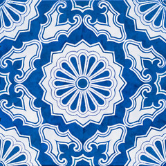 Fototapeta na wymiar Watercolor illustration of portuguese ceramic tiles pattern