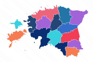 Multicolor Map of Estonia With Provinces
