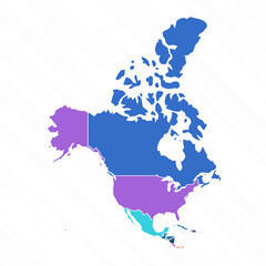 Multicolor Map of North America Without Greenland