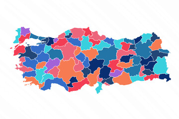 Multicolor Map of Turkey With Provinces