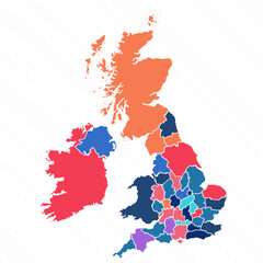 Multicolor Map of United Kingdom With Countries
