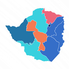 Multicolor Map of Zimbabwe With Provinces