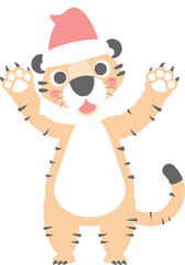 merry christmas and happy new year with cute tiger, flat png transparent element cartoon character design