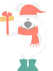 merry christmas and happy new year with cute rat mouse and gift, flat png transparent element cartoon character design