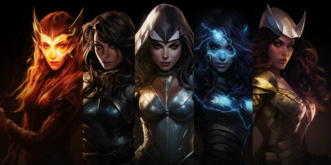A Row of Female Superheroes Posing