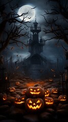 Halloween background spooky night with evil pumpkin