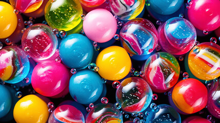 Fototapeta na wymiar Top view on large colorful jawbreaker candies background. Gum colorful balls. Generative AI