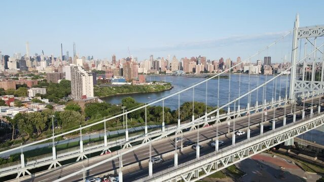Triborough Bridge - New York City skyline - Aerial Shot - Morning - Summer