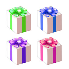 Vector realistic white gift box with bow and ribbon