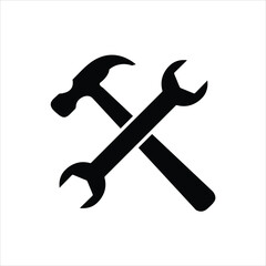 Hammer and wrench icon. Vector flat illustration on white background.