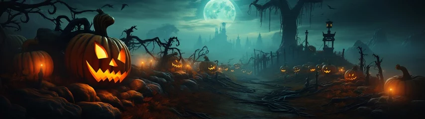 Fotobehang Halloween background spooky night with evil pumpkin © Irfan Hameed