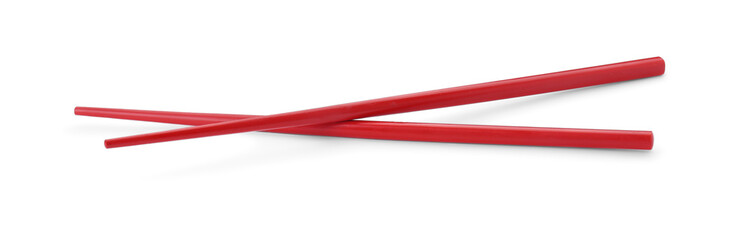 Pair of red chopsticks isolated on white