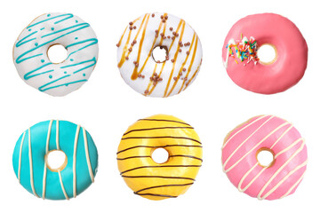 Set with yummy donuts isolated on white