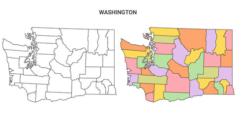 Washington state outline County map set - United States