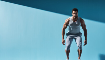 Photograph of a Athletic Man Against a Blue Background (Generated with AI)