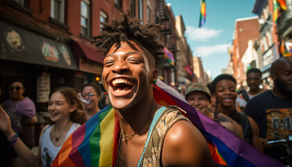 Portrait of a Happy African American LGBT Member at a Pride March (Generated with AI)