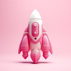 Abstract pink rocket ship concept in cartoon style