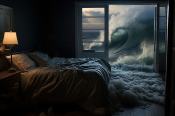 Tidal Dreamscape: Where the Ocean's Embrace Transcends into Bedroom Boundaries