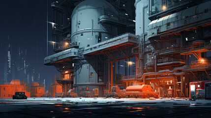 Illustration of a industrial futuristic base