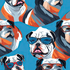 Obraz premium Seamless Pattern Bulldog Wearing Sunglasses