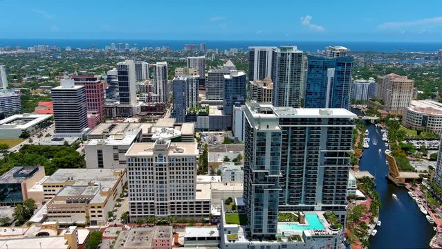 Riverwalk Aerial Turn with Ocean Ft Lauderdale
