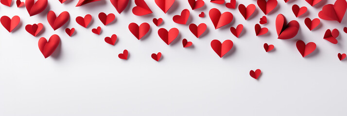 Happy Valentine's Day text with cutout paper hearts on white background