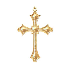 Gold cross depicted on transparent background for ornamentation