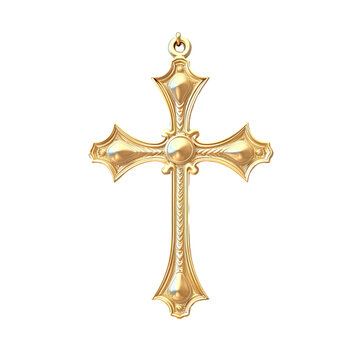 Gold cross depicted on transparent background for ornamentation