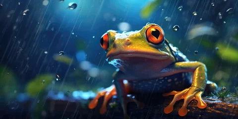 Foto op Canvas illustration of frog in the rain, generative AI © VALUEINVESTOR