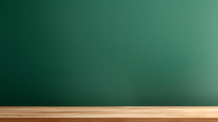 Empty wooden table against a green wall background. High quality photo