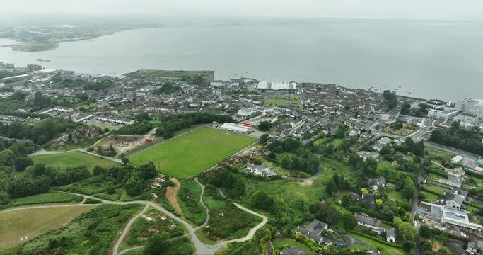 Panoramic bird's eye view of the misty town of Wexford, Ireland