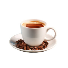 Coffee cup and beans on transparent background