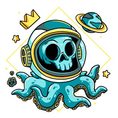 Skull astronaut octopus in space