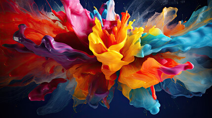 A colorful rainbow paint explosion on a dark background, flowing forms, wallpaper, desktop background