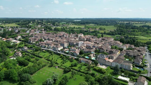 Monpazier  town France drone,aerial reverse