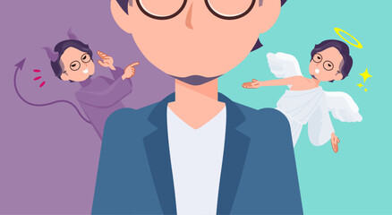 天使と悪魔の間で葛藤するビジネス男性のセット