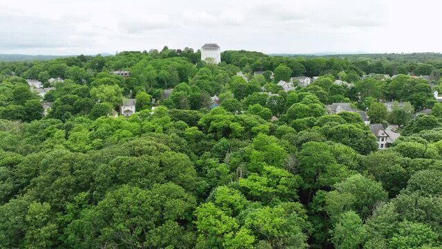 Aerial view of the Bangor Water Tower in Summit Park in Bangor, Maine.