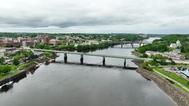 Aerial view of the Penobscot River in Bangor, Maine.