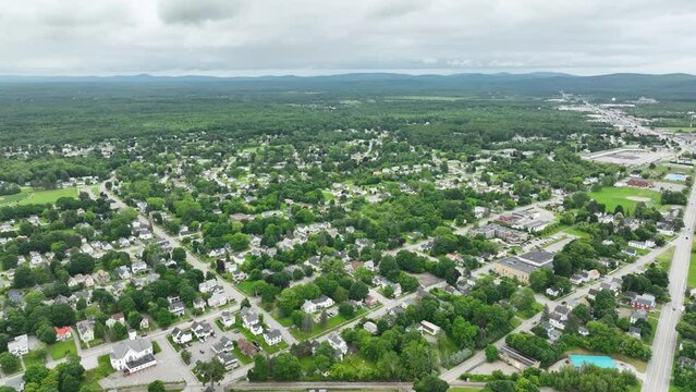 Drone shot of Bangor, Maine's sprawling rural neighborhoods.