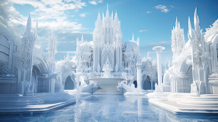 Fantasy ice castle, winter landscape - obrazy, fototapety, plakaty