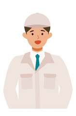 Man wearing factory worker uniform. Factory worker Man cartoon character. People face profiles avatars and icons. Close up image of smiling man.