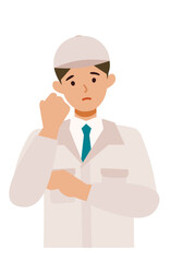 Man wearing factory worker uniform. Factory worker Man cartoon character. People face profiles avatars and icons. Close up image of confused man.