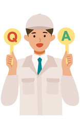 Man wearing factory worker uniform. Factory worker Man cartoon character. People face profiles avatars and icons. Concept for Q&A.