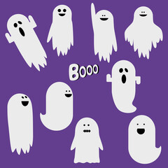 set of halloween ghosts, cute characters, spooky expression creature.Vector illustration