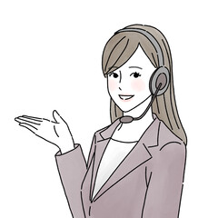 コールセンターで説明する笑顔の女性　水彩風
