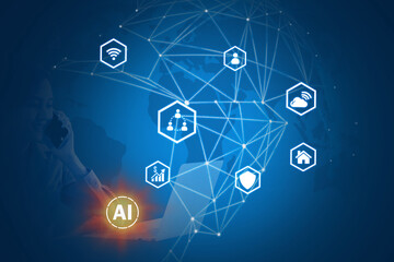 AI digital artificial intelligence technology Information and access to information in online networks and global connections.
